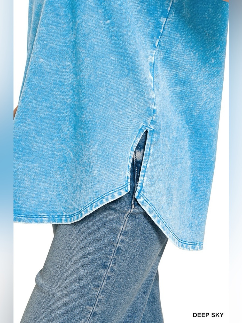 💙 Zenana French Terry Washed Curved Hem Top 💙🛍️ - Picture 4 of 5